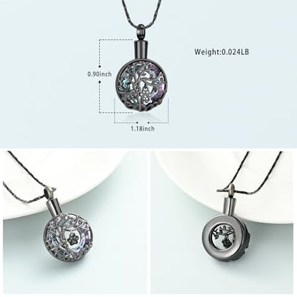 Imrsanl Tree of Life Urn Necklace for Ashes Paw Print Circle of Life Cremation Jewelry Keepsake Pendant Memorial Pet Ashes Holder for Women Men - color: Black-Purple