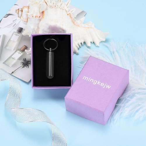 Cylinder Urn Necklace for Ashes with Glass Vials Cremation Jewelry Stainless Steel Ash Holder Keepsake Memorial Jewelry with Fill Tool - color: 2 Pcs Silver/Black Keychain