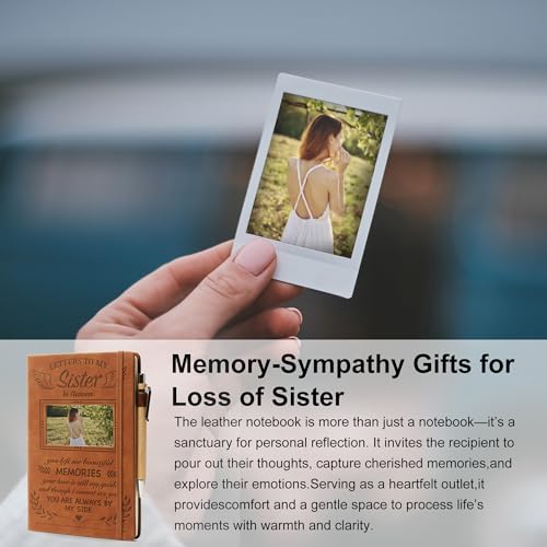 Memorial Gifts for Loss of Sister - Letters to My Sister in Heaven Grief Journal & Pen Set, Leather A5 Notebook With Photo Cover, Sympathy Bereavement Gifts for Loss of Sister, Christmas, Memorial Gift Set - style: Sister
