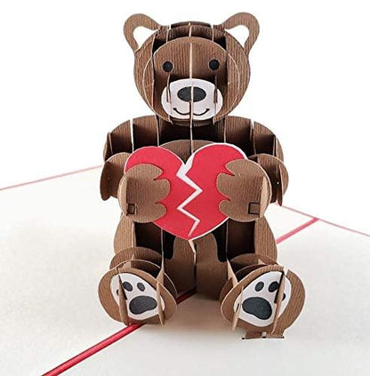 iGifts And Cards Sympathy Teddy Bear Broken Heart 3D Pop-Up Card 6"x8" | Comfort, Condolences, Encouragement, Get Well Soon, Apology, Grief Comfort Gift, Missing You, Thinking of You, Family, Friend - color: Sympathy Bear