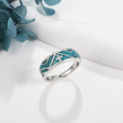 ONEFINITY Turquoise Rings S925 Sterling Silver Turquoise Ring Jewelry Gift For Women Men - size: 10, style: Cross