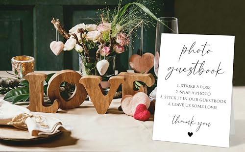 Minimalist Photo Guestbook Sign, White Wedding Signs for Ceremony and Reception, Modern Wedding Signage with Stand, Bridal Shower Table Centerpieces, Engagement Reception Event Party, 10 - color: Photo Guestbook Sign, 10