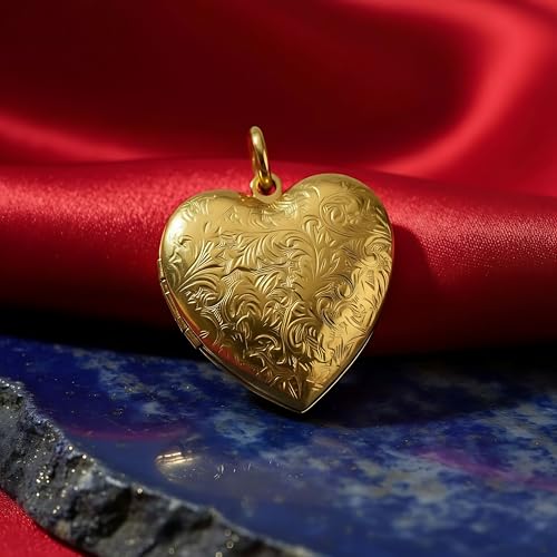LIFETIME JEWELRY Antique Heart Locket Necklace for Women & Girls That Holds Pictures – 10X Thicker Real 24K Gold Plated Charm – Made in USA with Lifetime Replacement - style: Big Gold Locket NO Chain