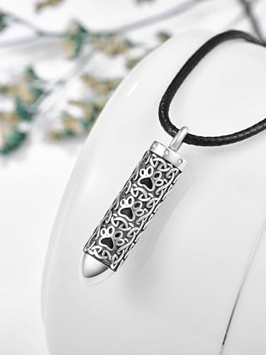 Dreamboat Pet Cremation Urn Necklaces for Dog Cat Ashes 925 Sterling Silver Paw Print Keepsake Pendant Memorial Jewelry Gifts for Women Men - style: 01C- Vial