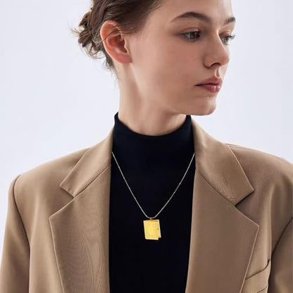 Gold Plated Photo Book Necklace for Husband Wife Exquisite Fashion In Memory Pendant Necklace Couple Best Friend Father Mother Jewelry Gift - color: Gold