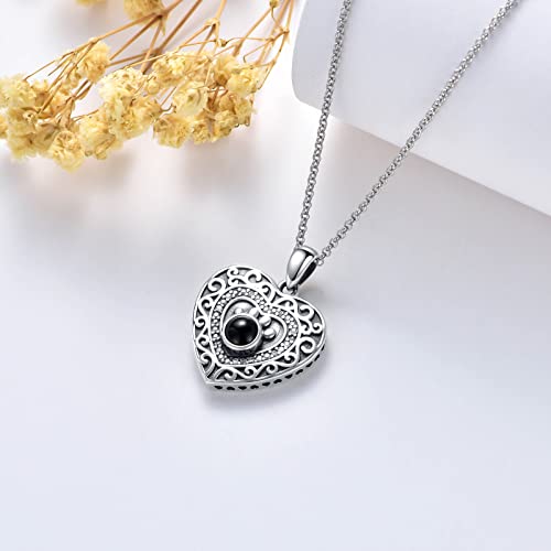 Filigree Dog Paw Urn Locket Necklace 925 Sterling Silver Print Pet Urn Necklace for Ashes Engraved Personalized Cremation Jewelry Pictures Keepsake Memorial Gifts for Women Men - style: D Projection Necklace+Photos