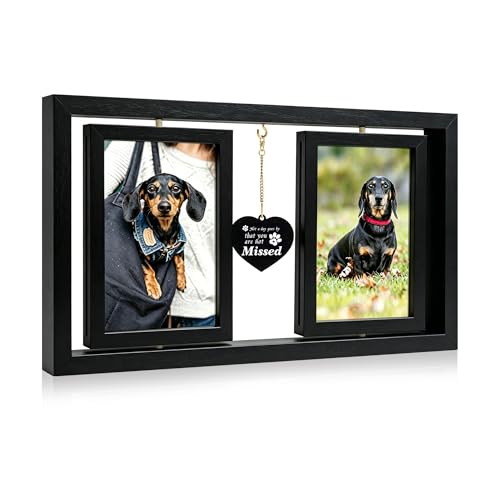 ATOBART Pet Memorial Gifts Twin Rotating Wooden Picture Frames - color: Black