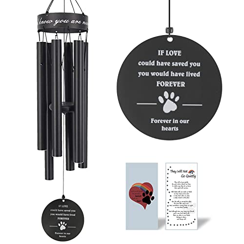 Pet Memorial Wind Chime, 30 Inches Paw Print Pet Remembrance Gift to Honor | and Remember a Dog, Cat, or Other Pet, Premium Metal Wind Chime, Black - color: If Love