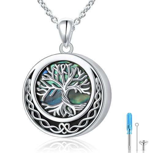 925 Sterling Silver Urn Necklaces for Women Claddagh/Angel Wings/Guitar/Butterfly/Tree of Life Ashes Memorial for Loss Keepsake Jewelry Present Easter Day of the Dead - style: Tree of Life