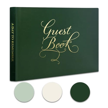 Wedding Guest Book with Exclusive Font Design, Elegant Hardcover Polaroid-Style Sign-In Book for Wedding Receptions, Baby Showers, Birthdays, Bridal Showers, Special Events, Lined Blank Pages, 9" x 7" - color: Darkgreen, style: Elegant Script - Lined