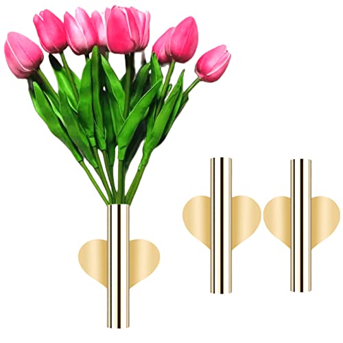 2 Pcs Gold Wall Decor, Plant Wall Vase Metal Tube Decoration Holder Used to Display Dried Flowers, Fake Flowers, Also Suitable for Gravestone Memorial Decoration (Heart-Shaped Gold) - color: Heart-shaped Gold