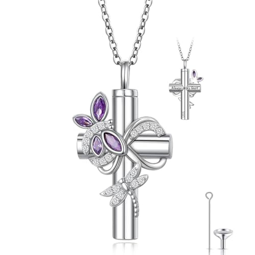 DAOCHONG Butterfly Cross Urn Necklace Memorial Cremation Jewelry - style: Purple Dragonfly Urn Necklaces