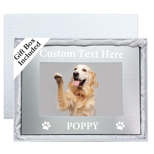 Personalized Cat Picture Frame with Gift Box, 4x6 Aluminum Pet Photo Frame - color: Aluminum Frame, size: Landscape 4X6