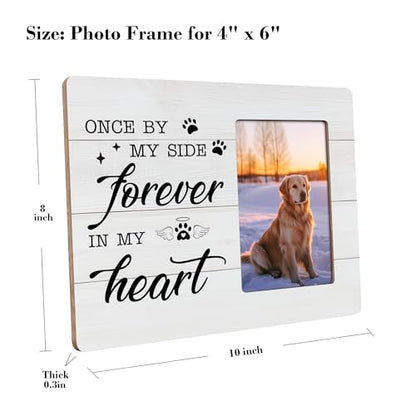 Pet Memorial Gifts for Dogs Sympathy, Loss of Dog Gift Picture Frame, Once by My Side Forever in My Heart Frames Fits 4x6 Photo - color: Red