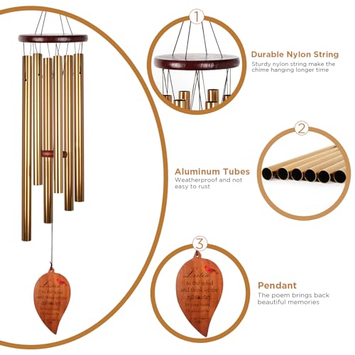Golden Aluminium Windchimes for Outdoors - Deep Tone Memorial Wind Chimes for Loss of Loved One