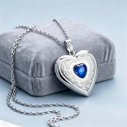 Locket Necklace That Holds Pictures Birthstone Lockets for Women Photo Locket - style: September-birthstone