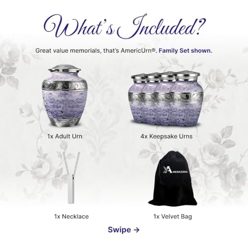 AmericUrn Cremation Urns for Human Ashes – Adult Female, Mom and Men White Pearl Memorial Set of 6 with 1 Large Urn, 4 Keepsakes & 1 NecklaceUrn - White Pearl - color: White Pearl Family Set