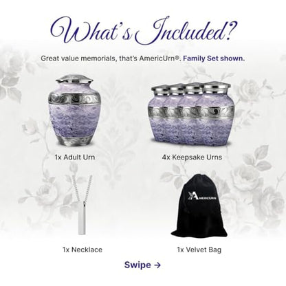 AmericUrn Cremation Urns for Human Ashes – Adult Female, Mom and Men White Pearl Memorial Set of 6 with 1 Large Urn, 4 Keepsakes & 1 NecklaceUrn - White Pearl - color: White Pearl Family Set