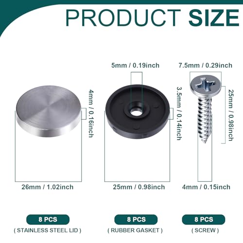 8 Pcs Stainle Steel Screw Cover Caps 25mm | Polished Stainless Steel