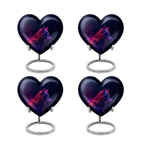 Wolf Urns for Human Ashes - Heart Urn for Human Ashes - Funeral Urns for Adult Ashes Women - Urns for Ashes Adult Female Mother - Memorial Urn - (Size - 3 inch Pack of 4) - size: #4 (Set of 4)