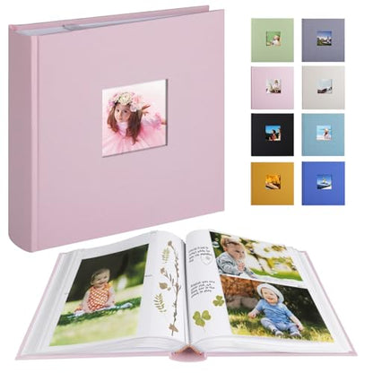 1DOT2 Photo Album with Writing Space, 100 Pages, Linen Cover, Pink - color: Pink