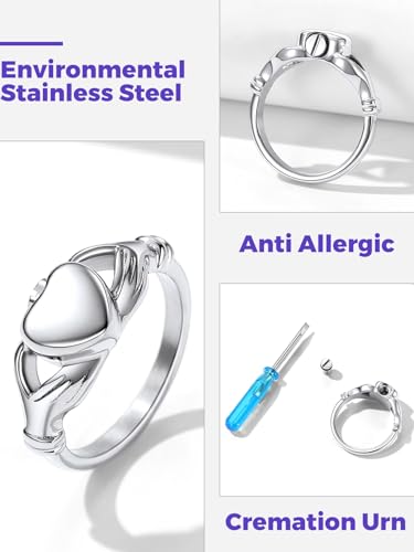 Richsteel Stainless Steel Heart/Claddagh Cremation Urn Ring for Ashes - color: 07-Steel-Claddagh