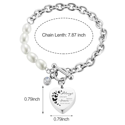 XIUDA Urn Bracelet for Ashes Cremation Bracelet Ashes Bracelet Heart Locket Holder Bangle Link Chain Women Men - color: Silver-Butterfly