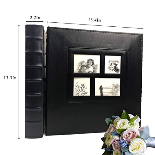 RECUTMS Self Adhesive Photo Album Magnetic Leather Scrapbook 60 Page Silver | Self-Stick Double Sided White Inner Page, DIY Large Albums for All Size Pictures, Cover Window, Birthday Family Wedding Book - color: Silver, size: 13.3''X13.4'' 60Pages-White P