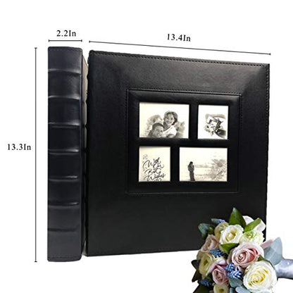 RECUTMS Self Adhesive Photo Album Magnetic Leather Scrapbook 60 Page Silver | Self-Stick Double Sided White Inner Page, DIY Large Albums for All Size Pictures, Cover Window, Birthday Family Wedding Book - color: Silver, size: 13.3''X13.4'' 60Pages-White P