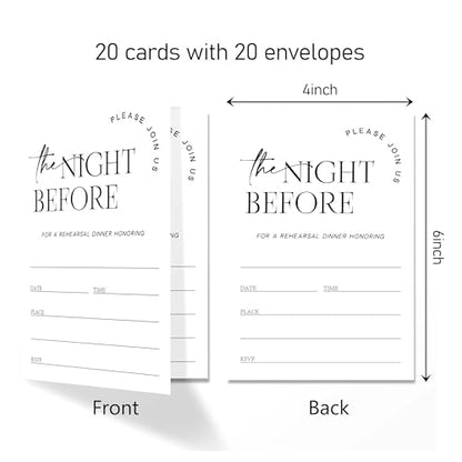 Wedding Rehearsal Dinner Invitation Cards with Envelopes Pack of 20 (4"x6") - Join Us The Night Before - Invitations for Wedding Rehearsal Dinner.(140)