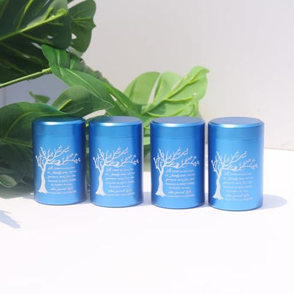 Small Urns for Ashes - Set of 4，2.7 inch Aluminium Mini Urns, Cremation Urns for Human Ashes, Ashes Holder, Small Keepsake urns-A Limb has Fallen from The Family Tree, Blue - size: Tree-Blue