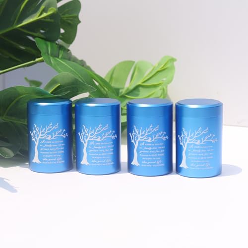 Small Urns for Ashes - Set of 4，2.7 inch Aluminium Mini Urns, Cremation Urns for Human Ashes, Ashes Holder, Small Keepsake urns-A Limb has Fallen from The Family Tree, Blue - size: Tree-Blue