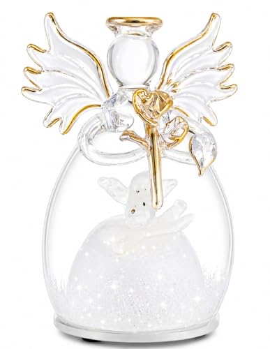 Angel Figurine with Gold Rose & Lighted Dove – Sympathy & Memorial Gift for Loss of Loved One – Bereavement Keepsake, Remembrance Angel Decor, 4.25” Tall