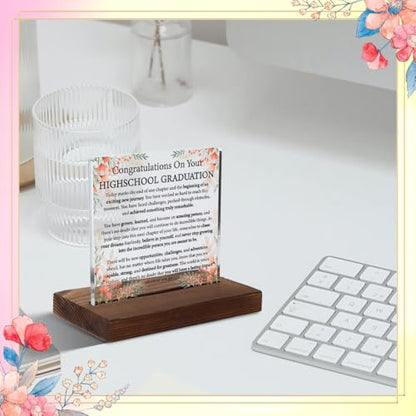 High School Graduation Acrylic Plaque, Inspirational Gift for Graduates, Motivational Keepsake Celebrating Achievement, Encouragement Floral Decor for Teen Boys and Girls Graduation,XXD101 - style: Graduates