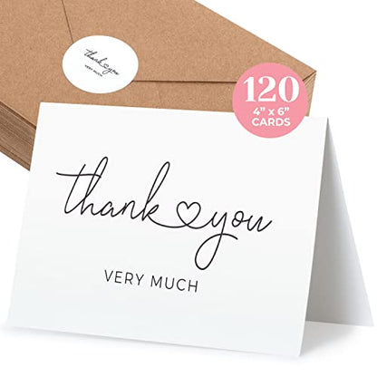 Durabasics 120 Thank You Cards with Envelopes to Express Gratitude – Wedding Thank You Cards with Envelopes & Stickers - For Any Occasion - Bridal Shower, Engagement, Graduation & More, 4" x 6" - color: Thank you Very Much 120PCS