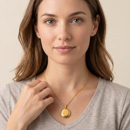 PHOCKSIN Personalized Locket Necklace for Women Photo Necklace with Customized Picture Birth Flower Birthstone Customizable Birthday Gifts - color: #07 Round Gold