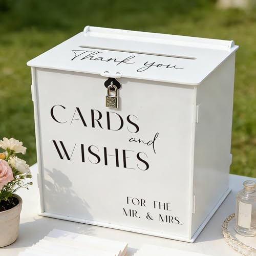 White Acrylic Card Box with Slot & Lock, Elegant Wedding Card Boxes for Reception, Large Money Envelope Gift Card Box for Party Wedding Birthday Engagement Anniversary Stylish Table Decor - style: White