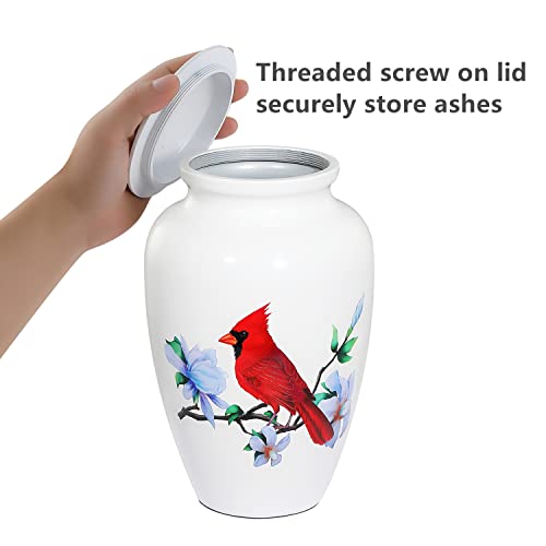 Cremation Urns for Human Ashes Adult Female and Male, Large Cardinal Urn | White Metal Memorials Urn, Clean Interior, Secure Screw Lid, Engravable Funeral Urns, 220Lbs Capacity, with Velvet Bag - size: 1 Adult Urn (200 lbs capacity)