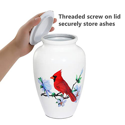 Cremation Urns for Human Ashes Adult Female and Male, Large Cardinal Urn | White Metal Memorials Urn, Clean Interior, Secure Screw Lid, Engravable Funeral Urns, 220Lbs Capacity, with Velvet Bag - size: 1 Adult Urn (200 lbs capacity)