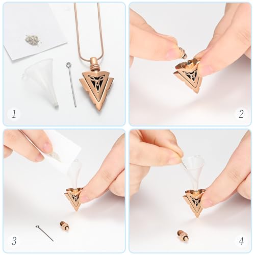 Arrow Head Urn Necklace for Ashes Cremation Jewelry Stainless Steel Arrowhead Pendant Memorial Necklaces Ash Holder Keepsake Jewelry for Loved Ones with Fill Tool - color: Rosegold