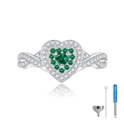 Sariel Teardrop Cremation Ring for Ashes - 925 Sterling Silver Urn Keepake Rings Memorial Jewelry for Women - color: Heart (Green)