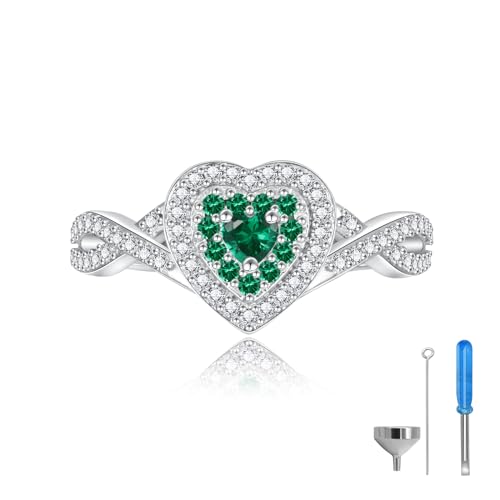 Sariel Teardrop Cremation Ring for Ashes - 925 Sterling Silver Urn Keepake Rings Memorial Jewelry for Women - color: Heart (Green)