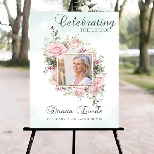 Eucalyptus Greenery Funeral Welcome Sign, Celebration of Life Welcome Sign, in Loving Memory Sign, Celebration of Life Funeral Sign, Celebration of Life Sign, Memorial Sign with Photo #Yu125 - color: Version #27