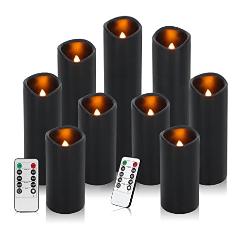 antizer Flameless Candles Led Candles Pack of 9 (H 4" 5" 6" 7" 8" 9" x D 2.2") Black Real Wax Battery Candles with Remote Timer - color: Black - Set of 9