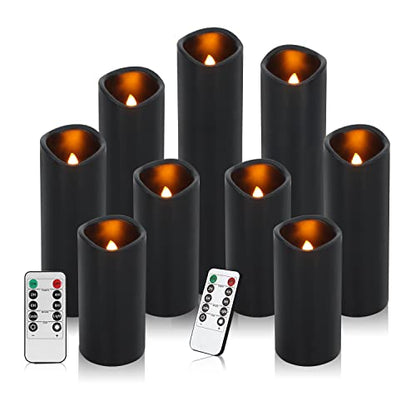 antizer Flameless Candles Led Candles Pack of 9 (H 4" 5" 6" 7" 8" 9" x D 2.2") Black Real Wax Battery Candles with Remote Timer - color: Black - Set of 9