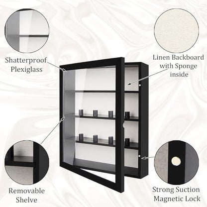 11x14 Shadow Box Display Case with Linen Back and Removable Shelves | Shadow Box Picture Frame, Wooden Memory Box for Wedding Bouquet, Photos, Medals, Keepsakes (Black)