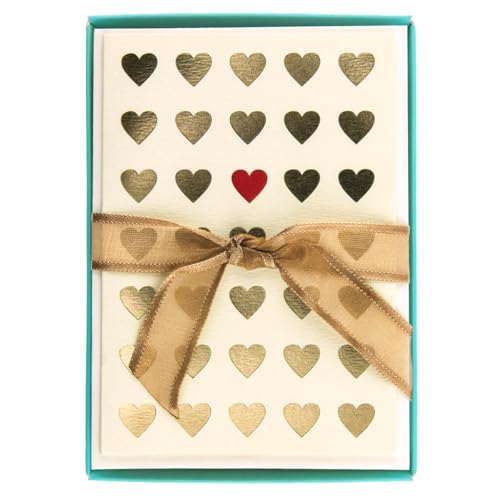 Graphique Lots of Love La Petite Presse Boxed Notecards - 10 Embossed and Embellished Gold Foil Heart Blank Cards with Matching Envelopes, 3.25 x 4.75" (L1315CB) - color: Lots of Love