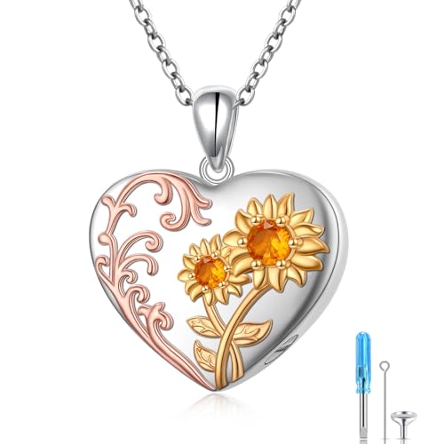 Ashes Necklace 925 Sterling Silver Urn Pendant for Ashes Cremation Keepsake Jewelry for Human Pet Ash Memorial Gift for Women Men - color: Sunflower