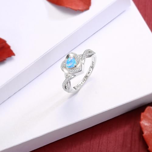 Sariel Heart Cremation Ring for Ashes - 925 Sterling Silver Opal Urn Keepake Rings Memorial Jewelry for Women - color: Blue