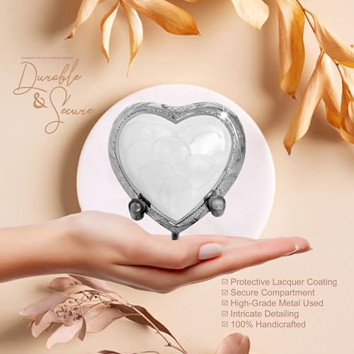 White Heart Keepsake Urn for Human Ashes – Handcrafted Brass Mini Urn with Stand, Velvet Bag & Gift Box – Enamel-Coated Small Memorial Urn for Baby, Pet or Loved One – Decorative Funeral Keepsake